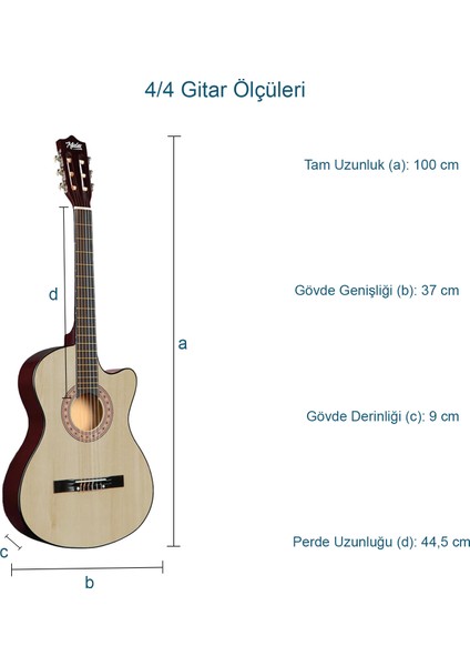 CG-395NT Natural Renk Kesik Klasik Gitar 4/4 Yetişkin Boy Sap Ayarlı Full Set