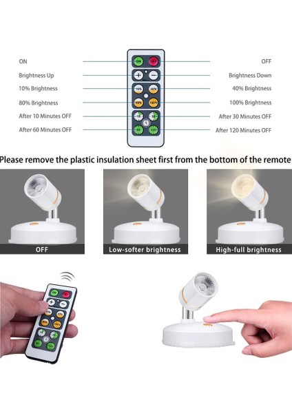 Kablosuz Spot Işıklar Pille Çalışan Vurgulu Işıklar Iç Mekan Kısılabilir LED Spot Işığı Her Yerde Dönebilen Duvar Işığı (2 Paket) (Yurt Dışından) fiyatları