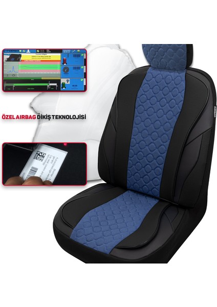 Vıp Serisi - Citroen Ds5 ile Uyumlu Oto Koltuk Kılıfı, Tay Tüyü-Deri / Mavi*siyah*siyah