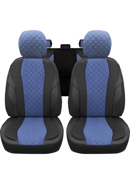 Vıp Serisi - Volkswagen Id.3 ile Uyumlu Oto Koltuk Kılıfı, Tay Tüyü-Deri / Mavi*siyah*siyah