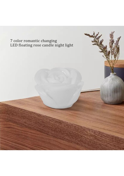 7 Renk Romantik Değişen LED Yüzen Gül Çiçek Mum Gece Lambası (Yurt Dışından)