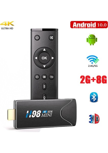 H98 Mini Tv Çubuk Mini Pc 2g + 8g 4K 3D Allwinner H313 Android 10 Akıllı Tv Kutusu 2.4g 5.8g Wıfı Medya Oynatıcılar Tv Dongle Abd Tak (Yurt Dışından)