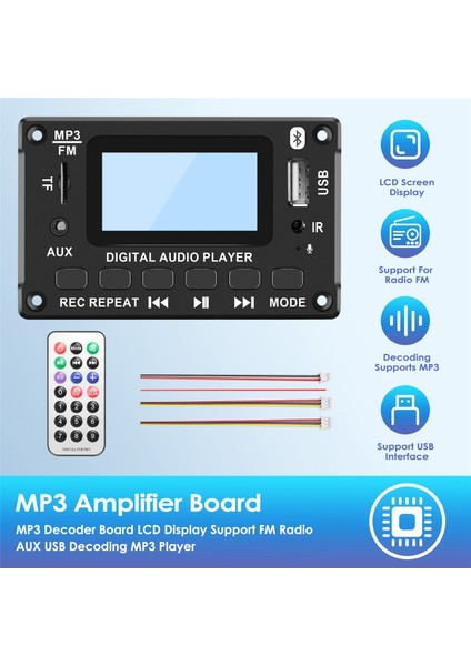 Araba Bluetooth Mp3 Dekoder Kurulu LCD Ekran Mp3 Ses Modülü Hoparlör Desteği Fm Radyo Aux USB Kod Çözme Mp3 Çalar (Yurt Dışından)