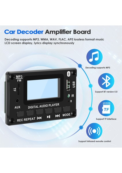 Araba Bluetooth Mp3 Dekoder Kurulu LCD Ekran Mp3 Ses Modülü Hoparlör Desteği Fm Radyo Aux USB Kod Çözme Mp3 Çalar (Yurt Dışından)
