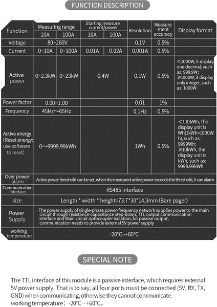 100A Pzem 004T 3.0 Versiyon Wattmetre Kılıfı ile Kwh Metre Volt Amp Akım Test Modülü Ttl Com2/com3/com4 (Yurt Dışından)