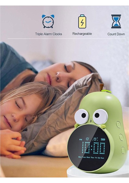 Çocuklar Için Çalar Saat Sevimli Armut Tasarımı, Erteleme, Üçlü Alarm, 5 Zil Sesi - Dijital Uyandırma Saati Şarj Edilebilir Sarı (Yurt Dışından)