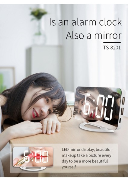 Dijital Çalar Saat, Aynalı LED Saat, Loş Gece Lambası 2 USB Şarj Portu Yatak Odası Dekoru Için Masa Alarmı Saatler A (Yurt Dışından) fiyatları