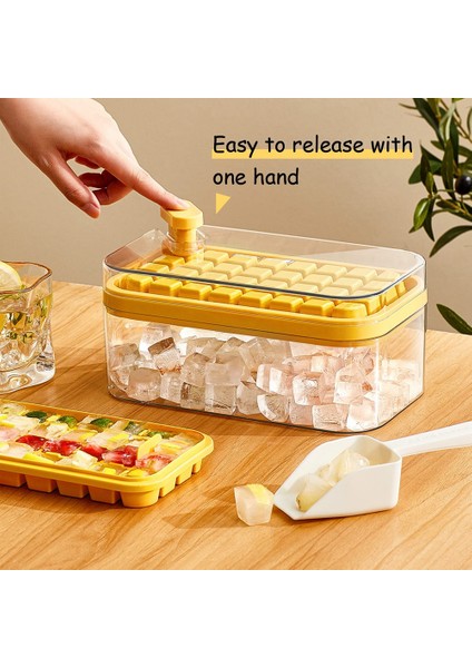 Kapaklı ve Hazneli Ice-Cube Tepsisi, 2 Paket Dondurucu Için Ice-Cube Tepsisi, 64 Parça Ice-Cube Kalıbı (Sarı) (Yurt Dışından) modelleri