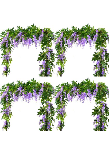 4 Adet 7ft / Adet Yapay Wisteria Vine, Çiçek Çelenk Wisteria Vine Rattan Açık Töreni Için Asılı Çiçekler, Mor (Yurt Dışından)