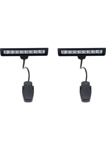2x 9 LED Okuma Lambası Okuma Işığı Masa Klipsli Lamba Piyano Müzik Puanı Standı Siyah (Yurt Dışından)