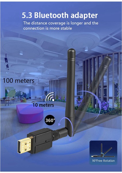 2x 100 M USB Bluetooth 5.3 Adaptörü USB Bluetooth Verici Alıcı Harici Anten Bluetooth Adaptörü (Yurt Dışından)