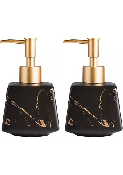 2x 260 ml Banyo Lüks Seramik Mermer Sabunluk Duş Jeli Şampuan Su Şişesi Kare Losyon Basın Şişe-Siyah (Yurt Dışından)
