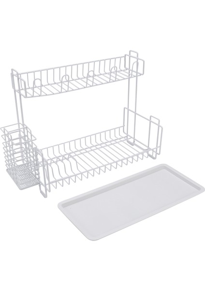 Çift Katmanlı Demir + Ps Sofra Depolama Rafı Tutucu Raf Bulaşık Drenaj Mutfak Depolama Rafları Tutucular Araçları Beyaz (Yurt Dışından)