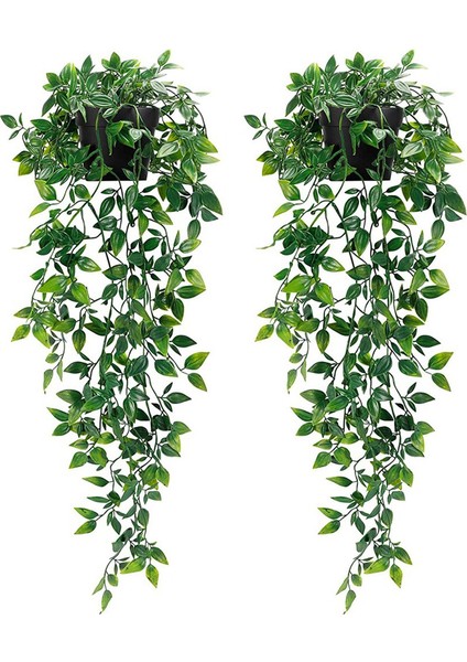2 Paket Yapay Asılı Bitkiler Kapalı Açık Raf Duvar Dekoru Için Sahte Saksı Bitkileri (Yurt Dışından)