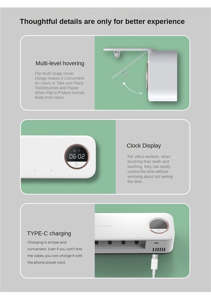 Uv Diş Fırçası Depolama Sterilizatörü Şarj Edilebilir Diş Fırçası Tutucu LED Ekran ile Duvara Montaj Banyo Aksesuarları Beyaz (Yurt Dışından) modelleri