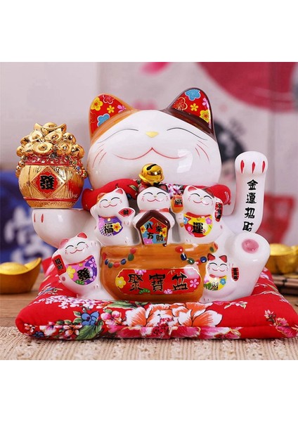2x 7 Inç Seramik Çağıran Kedi Maneki Neko Süs Feng Shui Dekorasyon Salıncak Şanslı Kedi, B (Yurt Dışından)