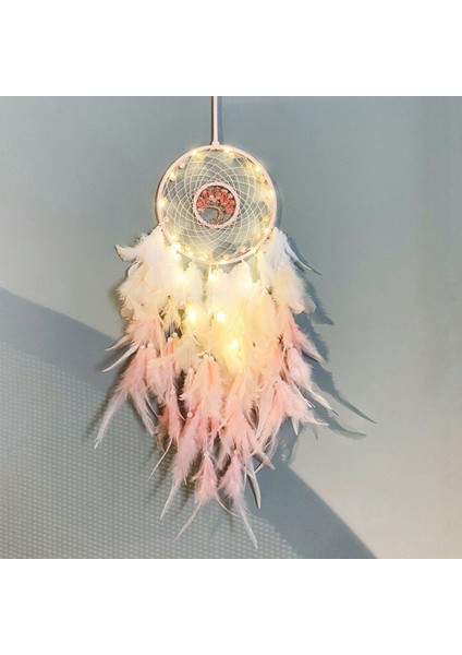 Dream Catcher Asılı Süs Dekor El Yapımı LED Işıkları Pembe Tüy Şifa Kristalleri Dreamcatchers Ev Duvar Dekoru Için (Yurt Dışından) indirimleri