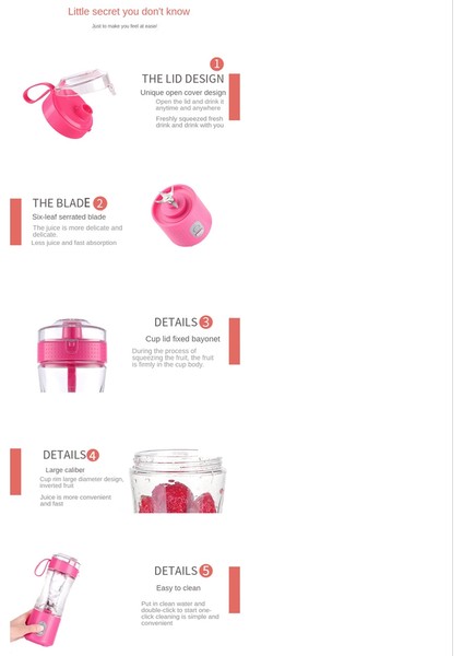 Smoothie Meyve Suları ve Shakeler Için 380ML Taşınabilir Blender Ev ve Seyahat Için 4000MAH Mini Blender-Gül Kırmızı (Yurt Dışından) modelleri