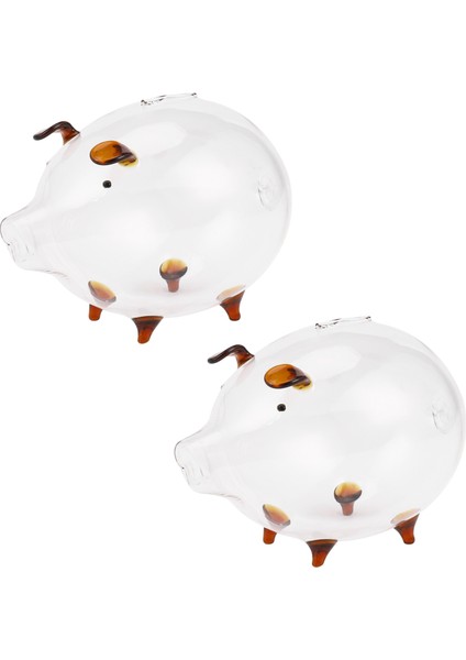 2x Domuz Kumbara Para Kutuları Para Tasarrufu Kutusu Sevimli Şeffaf Cam Hatıra Doğum Günü Hediyesi Çocuklar Çocuklar Için-Kahverengi (Yurt Dışından)