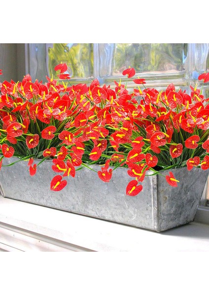 16 Demet Yapay Sahte Çiçekler Sahte Antoryum Bitkiler Plastik Çalılar Çalılar Yeşillik Kapalı Dışında Asılı Ekici (Yurt Dışından) fırsatları