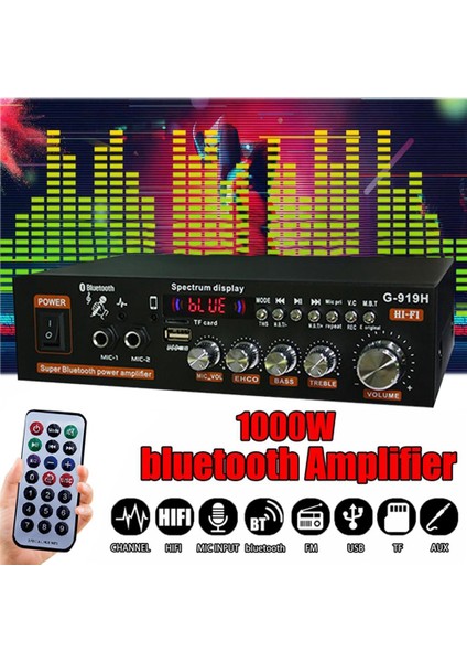 1000 W G919H Ev Güç Amplifikatörü Hıfı Bluetooth 5.0 Ses Ses Amplificador Subwoofer Hoparlörler USB Amplifikatör-Abd Tak (Yurt Dışından)