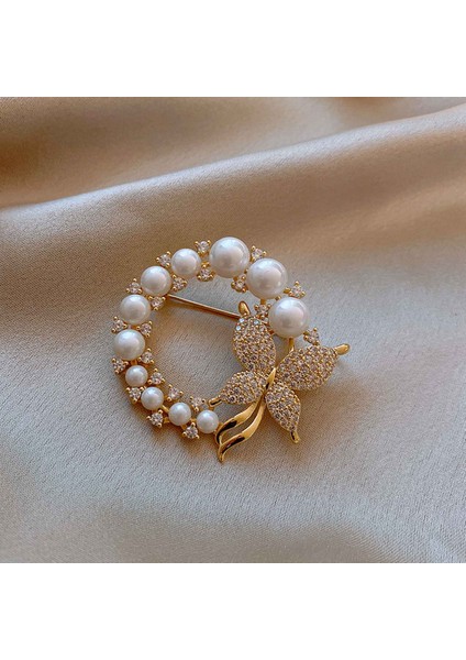 Inci ve Rhinestone Moda Daire Broş Kadınlar Için Barok Trendy Zarif Kelebek Broş Pins Parti Düğün Hediyeleri (Yurt Dışından)