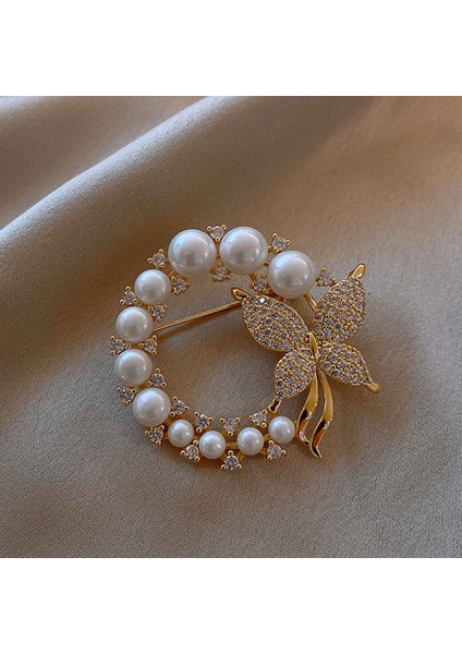 Inci ve Rhinestone Moda Daire Broş Kadınlar Için Barok Trendy Zarif Kelebek Broş Pins Parti Düğün Hediyeleri (Yurt Dışından)