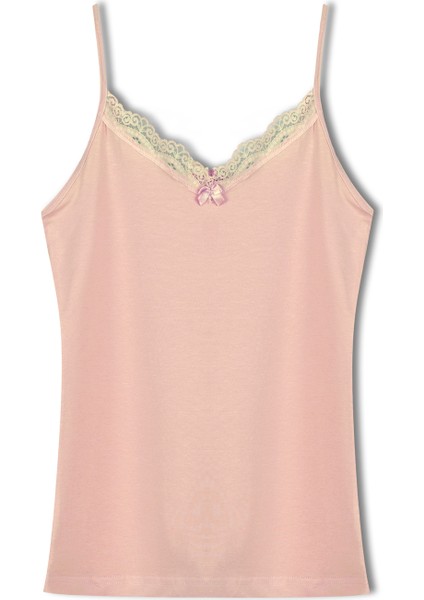 Pamuklu Yakası Dantel Ince Askılı Kadın Atlet Şeftali