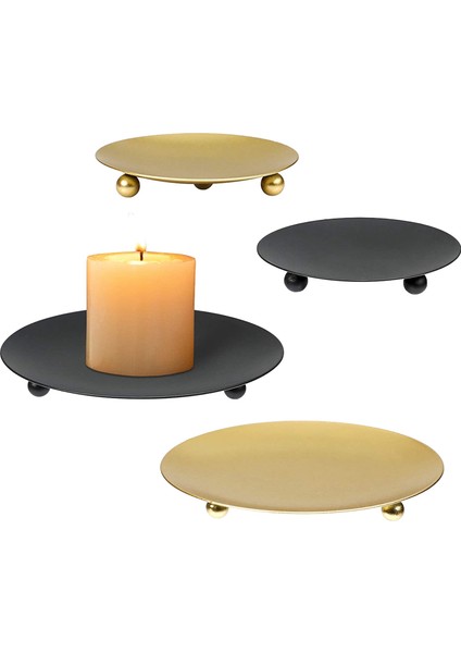 8 Paket Demir Plaka Mumluk, Sütun Şamdan Tutucular, LED ve Balmumu Mumlar Için, Tütsü Konileri, Spa, Düğünler (Altın + Siyah) (Yurt Dışından)
