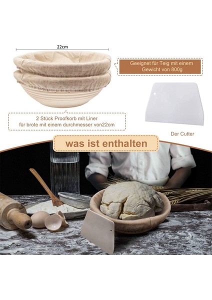 Yuvarlak Set, Ekmek ve Ekmek Hamuru Için 4 Maya Sepeti, Keten Parçalı Banneton Mayalama Sepeti, Hamur Kazıyıcı Seti Yuvarlak (Yurt Dışından)