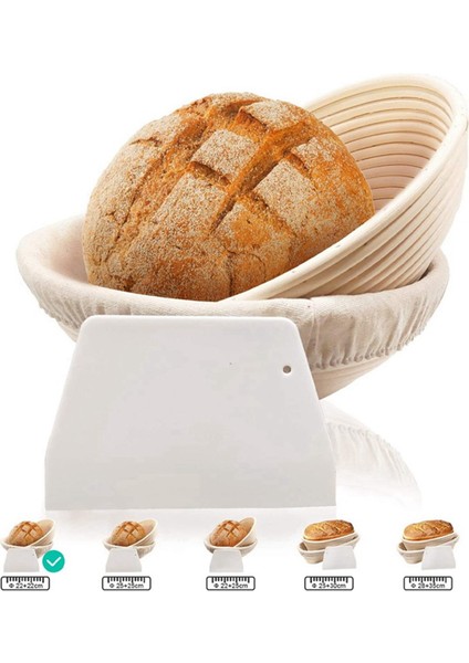 Yuvarlak Set, Ekmek ve Ekmek Hamuru Için 4 Maya Sepeti, Keten Parçalı Banneton Mayalama Sepeti, Hamur Kazıyıcı Seti Yuvarlak (Yurt Dışından)
