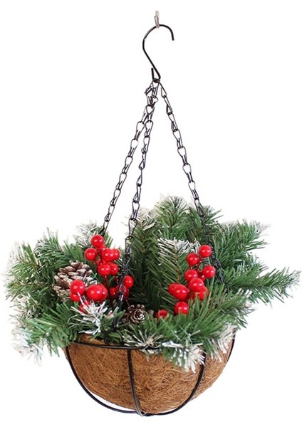 Yapay Noel Asılı Sepet, Dekore Edilmiş, Berry Salkımları, Noel Koleksiyonu Dekoru A (Yurt Dışından)