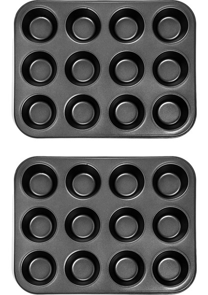 2x Ağır Karbon Çelik Cupcake Pişirme Tepsisi, 12 Mini Cup Cupcake Şekilli Kek Tavası, Yapışmaz Cupcake Pişirme Tepsisi (Yurt Dışından)
