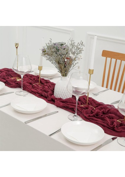 Tülbent Masa Koşucu Boho Gazlı Bez Peynir Bezi Masa Koşucu Rustik Sırf Koşucu Uzun Düğün Bordo 4 Adet (Yurt Dışından) fiyatları