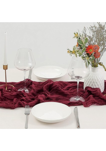 Tülbent Masa Koşucu Boho Gazlı Bez Peynir Bezi Masa Koşucu Rustik Sırf Koşucu Uzun Düğün Bordo 4 Adet (Yurt Dışından) fırsatları