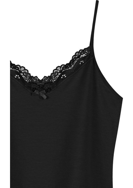 Pamuklu Yakası Dantel Ince Askılı Kadın Atlet Siyah fiyatları