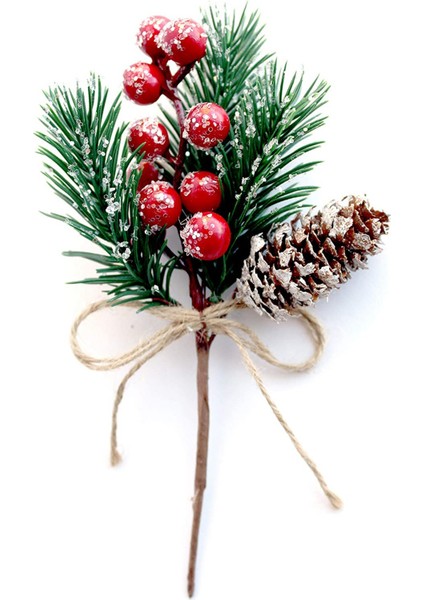 Kırmızı Berry Çam Dalları Dökmeyen Noel Meyveleri Kaynaklanıyor Dekor 8 Pcs Yapay Çam Kozalakları Şube Zanaat Çelenk Seçim (Yurt Dışından)