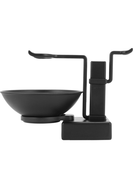 Banyo Berber Erkekler Metal Tıraş Raf Standı Seti - Tıraş Fırçası Tutucu Raf + Sabun Kupa Bardak Kase Siyah (Yurt Dışından)