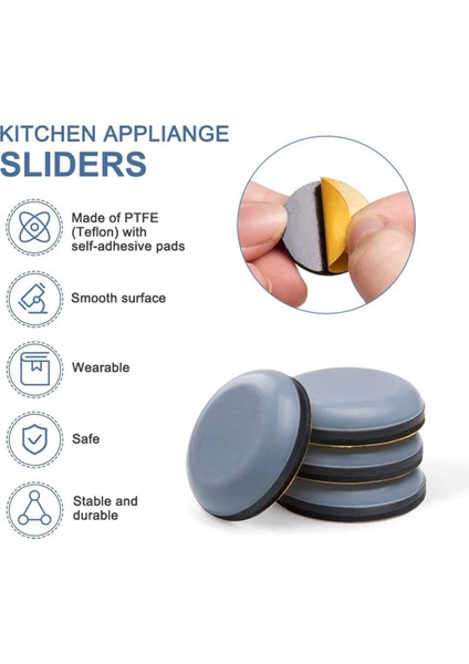 8 Paket Mutfak Aletleri Kaydırıcılar, Kahve Makineleri Için 25MM Yapışkanlı Sihirli Ptfe Kaydırıcılar, Mikser, Hava Fritözleri, Düdüklü Tencere (Yurt Dışından)
