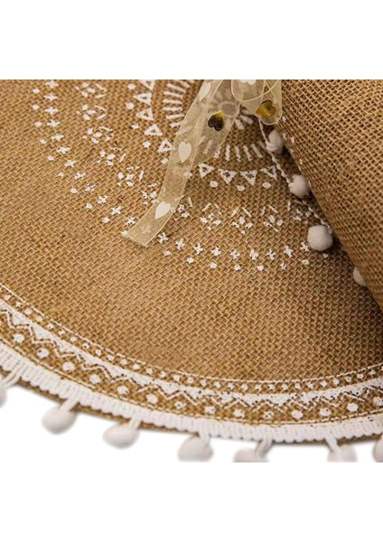Yuvarlak Placemats 4'lü Set, Yemek Odası Mutfak Masa Dekoru Için Ponponlu Boho Dokuma Masa Paspasları (Beyaz Top) (Yurt Dışından)