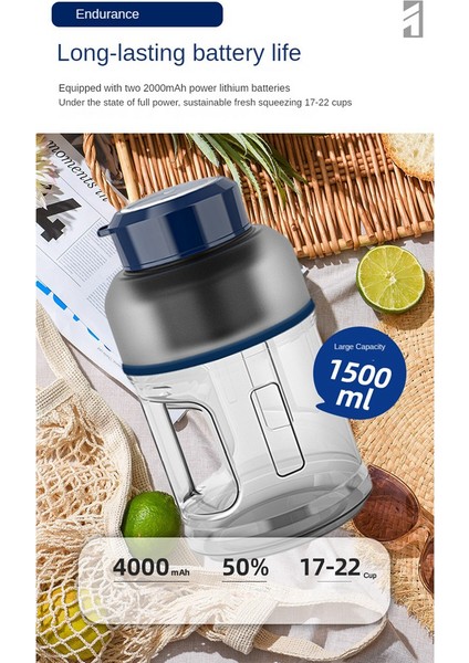 1500 ml Taşınabilir Blender Şişe Spor Suyu Makinesi Güçlü Mutfak Meyve Suyu Blender Bardak Portakal Sıkacağı Elektrikli Mikserler-B (Yurt Dışından)