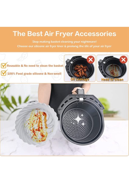 Hava Fritözü Silikon Tencere, 8,5 Inç Yeniden Kullanılabilir Yapışmaz Hava Fritözü Silikon Gömlekleri Cosorı 3,6 Ila 6,8qt'ye (X-Large, Gri) Uygundur (Yurt Dışından)