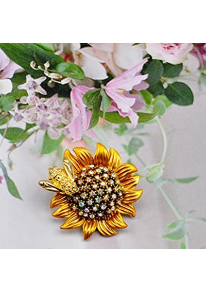 Kostüm Takı Çiçek Broş Pins Kadınlar Için Moda Kristal Broches Vintage Takı Broche Pins Renk Ayçiçeği Arı A (Yurt Dışından)