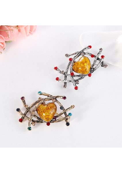 Broş Retro Kristal Aşk Alaşım Basit Kazak Giyim Aksesuarları ile Gümüş Renk (Yurt Dışından) fiyatları