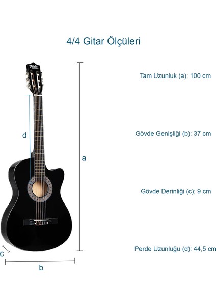 CG-395BK Siyah Klasik Gitar 4/4 Sap Ayarlı Kesik Kasa Full Set (Çanta Askı Tuner Metod Pena)