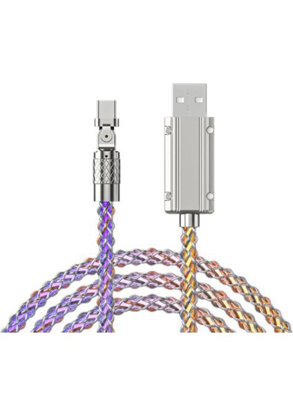 Hızlı Şarj Için USB Tip C Hızlı Şarj Rgb Solunumlu Parlak Degrade Renkli Veri Kablosu (Yurt Dışından)