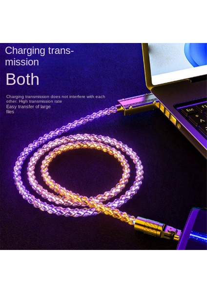Hızlı Şarj Için USB Tip C Hızlı Şarj Rgb Solunumlu Parlak Degrade Renkli Veri Kablosu (Yurt Dışından)