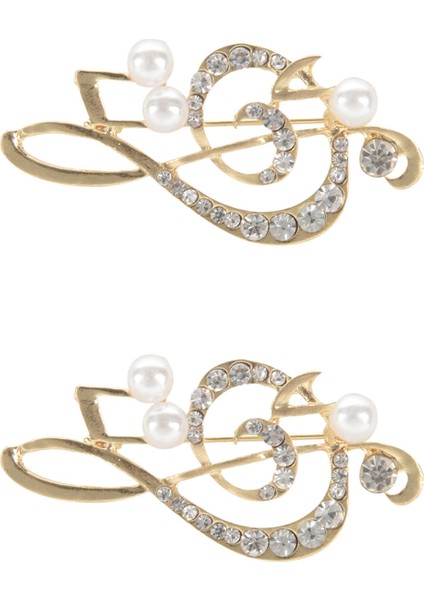 2x Zarif Müzik Notu Broş Kadınlar Için Kız Elbise Aksesuarları Altın Kristal Broş Taklidi Pimleri 5.6 cm x 3 cm (Yurt Dışından)