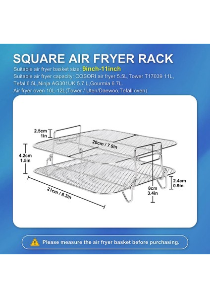 Cosori 5.5l Hava Fritözü Için Hava Fritöz Rafı, 2 Katmanlı Hava Fritöz Izgarası/raf/kurutucu Rafı Kare, Hava Fritöz Aksesuarları (Yurt Dışından)
