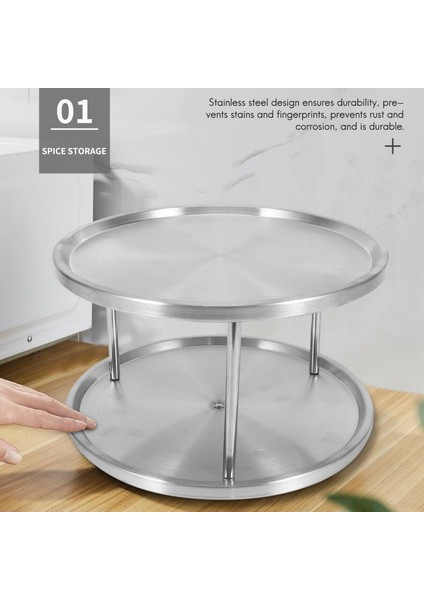 Baharat Rafı Paslanmaz Çelik Organizatör Tepsi 360 Derece Döner Tabla Dönen 2 Standı Yemek Masası Mutfak Tezgahları Dolapları (Yurt Dışından)